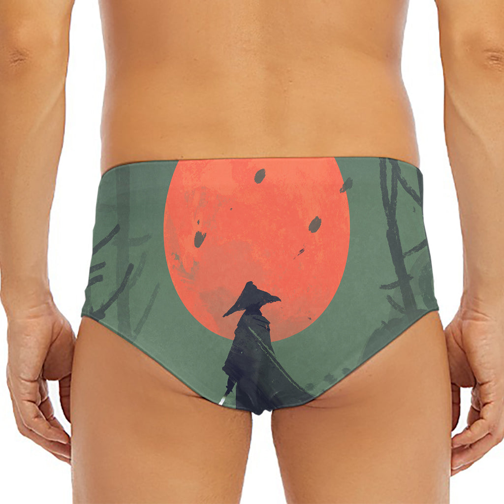 Red Moon Samurai Print Men's Triangle Swim Briefs