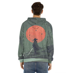 Red Moon Samurai Print Men's Velvet Pullover Hoodie