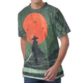 Red Moon Samurai Print Men's Velvet T-Shirt