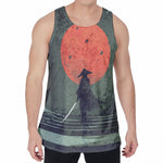 Red Moon Samurai Print Men's Velvet Tank Top