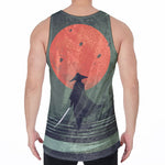 Red Moon Samurai Print Men's Velvet Tank Top