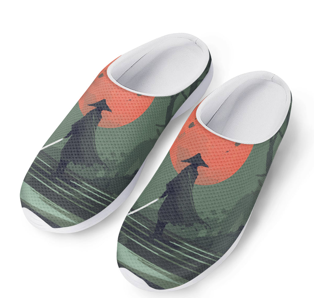 Red Moon Samurai Print Mesh Casual Shoes