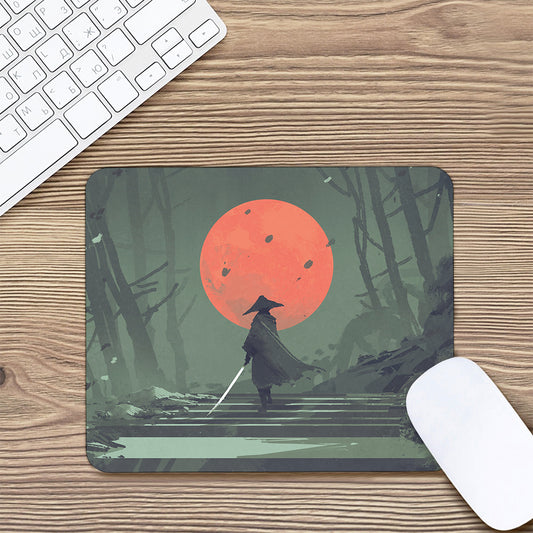 Red Moon Samurai Print Mouse Pad