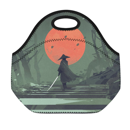 Red Moon Samurai Print Neoprene Lunch Bag