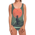 Red Moon Samurai Print One Piece Swimsuit