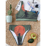 Red Moon Samurai Print One Shoulder Bikini Top