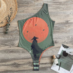 Red Moon Samurai Print One Shoulder Bodysuit