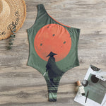 Red Moon Samurai Print One Shoulder Bodysuit