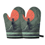 Red Moon Samurai Print Oven Mitts