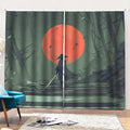 Red Moon Samurai Print Pencil Pleat Curtains