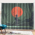 Red Moon Samurai Print Pencil Pleat Curtains