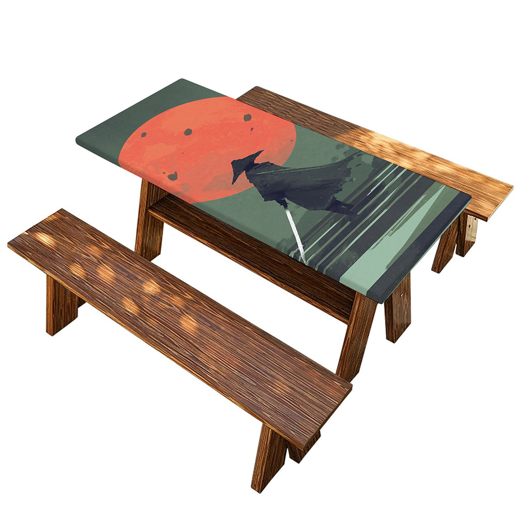 Red Moon Samurai Print Picnic Table Cover