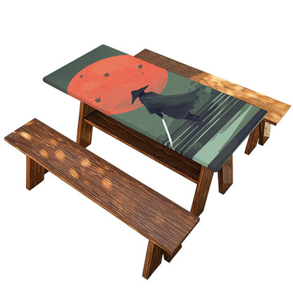 Red Moon Samurai Print Picnic Table Cover