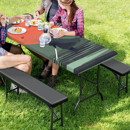 Red Moon Samurai Print Picnic Table Cover