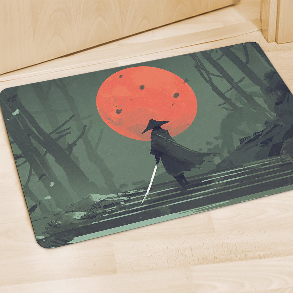 Red Moon Samurai Print Polyester Doormat