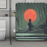 Red Moon Samurai Print Polyester Shower Curtain