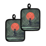 Red Moon Samurai Print Pot Holders