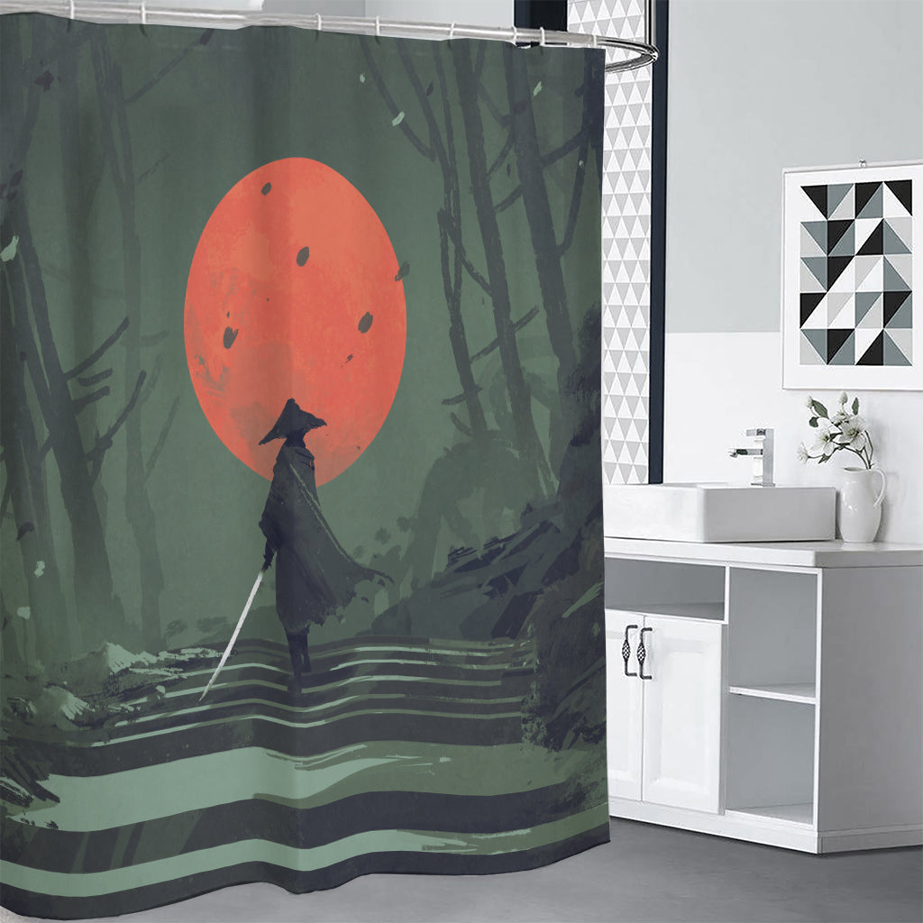 Red Moon Samurai Print Premium Shower Curtain