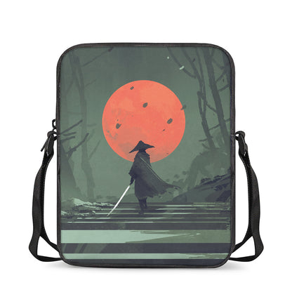 Red Moon Samurai Print Rectangular Crossbody Bag