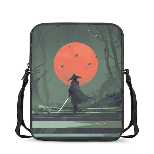 Red Moon Samurai Print Rectangular Crossbody Bag