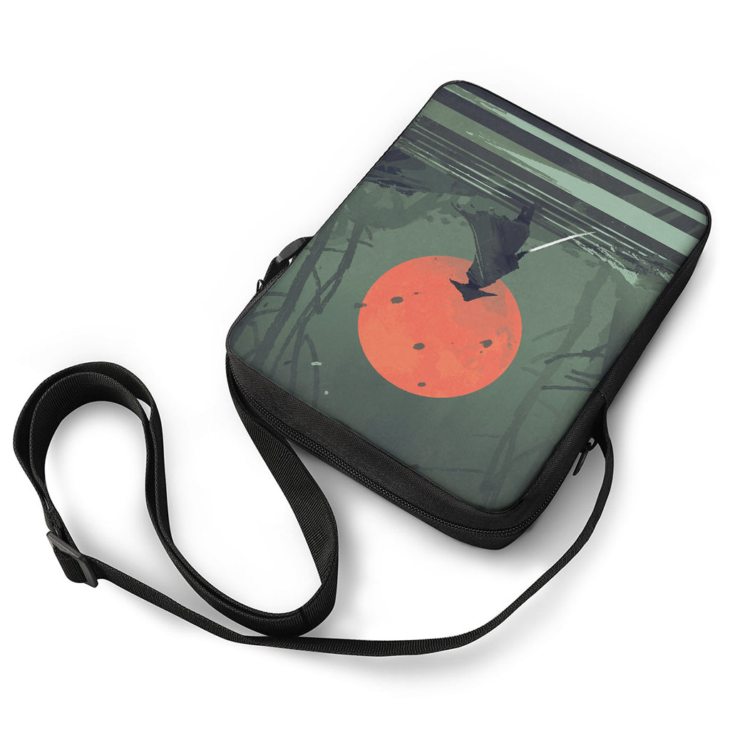 Red Moon Samurai Print Rectangular Crossbody Bag