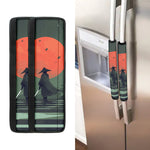 Red Moon Samurai Print Refrigerator Handle Covers