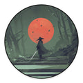 Red Moon Samurai Print Round Floor Mat