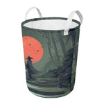 Red Moon Samurai Print Round Laundry Basket