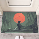 Red Moon Samurai Print Rubber Doormat