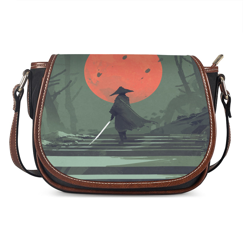 Red Moon Samurai Print Saddle Bag