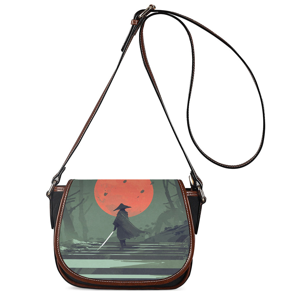 Red Moon Samurai Print Saddle Bag