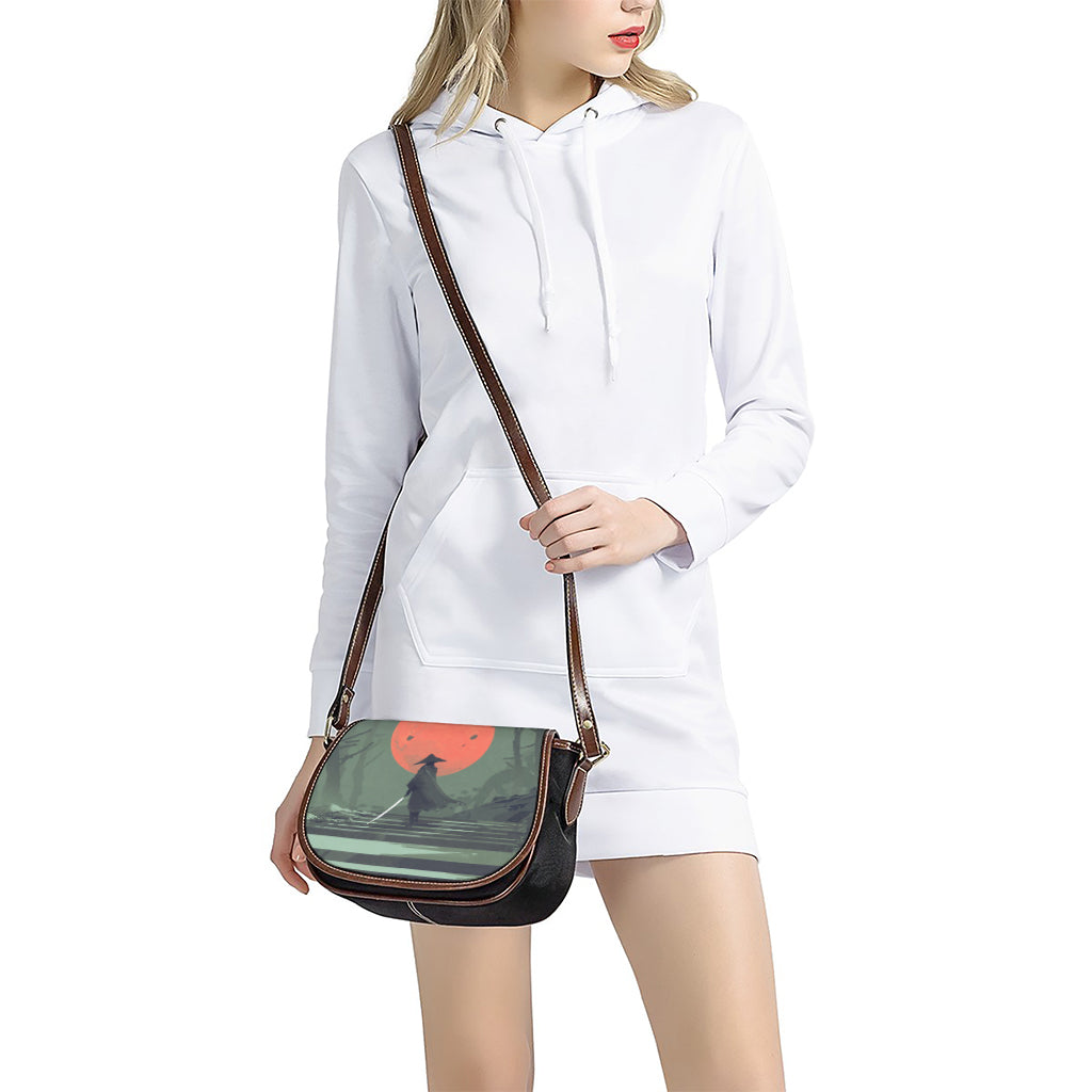 Red Moon Samurai Print Saddle Bag