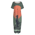 Red Moon Samurai Print Short Sleeve Long Nightdress