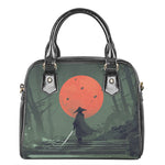 Red Moon Samurai Print Shoulder Handbag