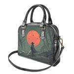 Red Moon Samurai Print Shoulder Handbag