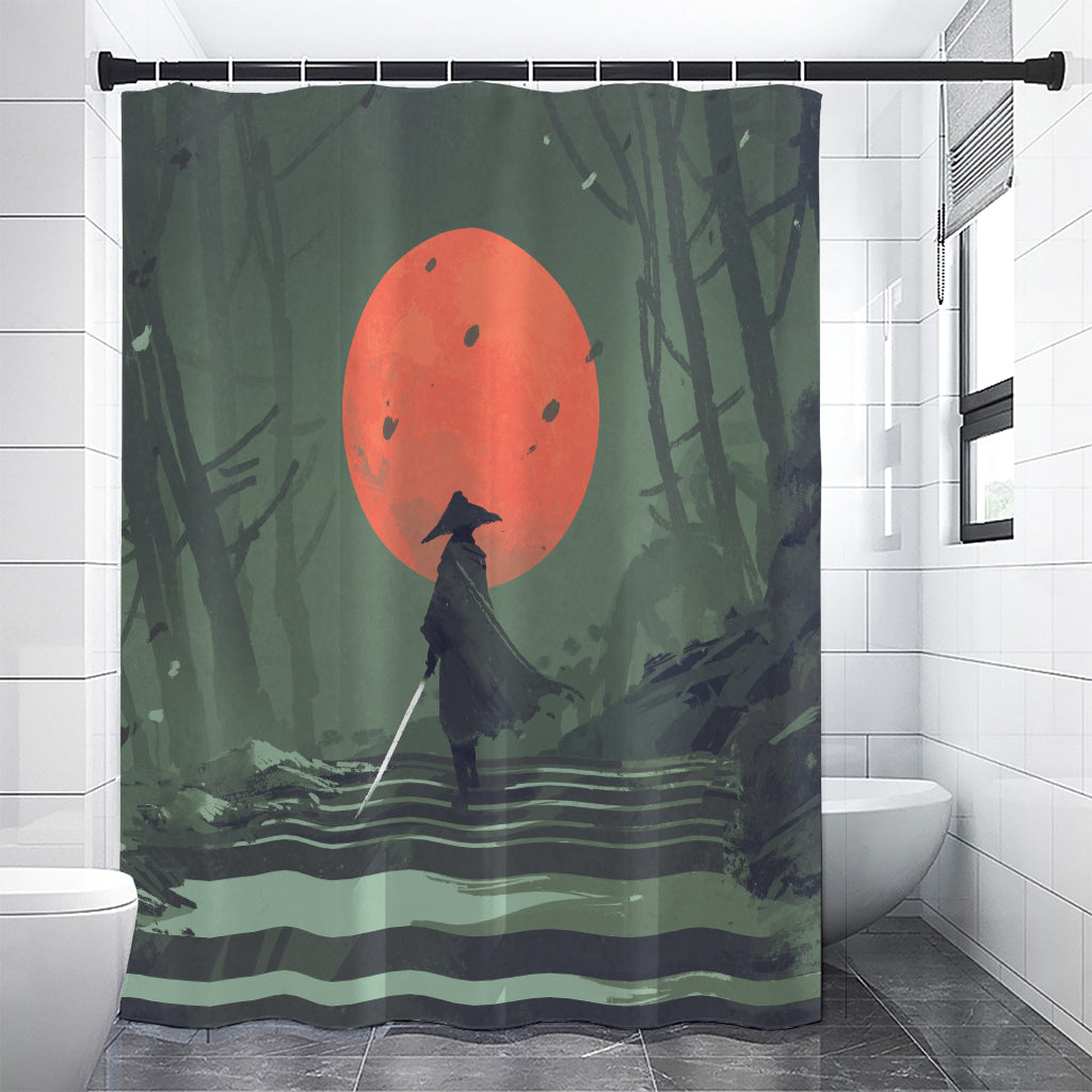 Red Moon Samurai Print Shower Curtain