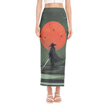 Red Moon Samurai Print Side Slit Maxi Skirt