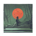 Red Moon Samurai Print Silk Bandana