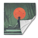 Red Moon Samurai Print Silk Bandana