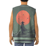 Red Moon Samurai Print Sleeveless Baseball Jersey