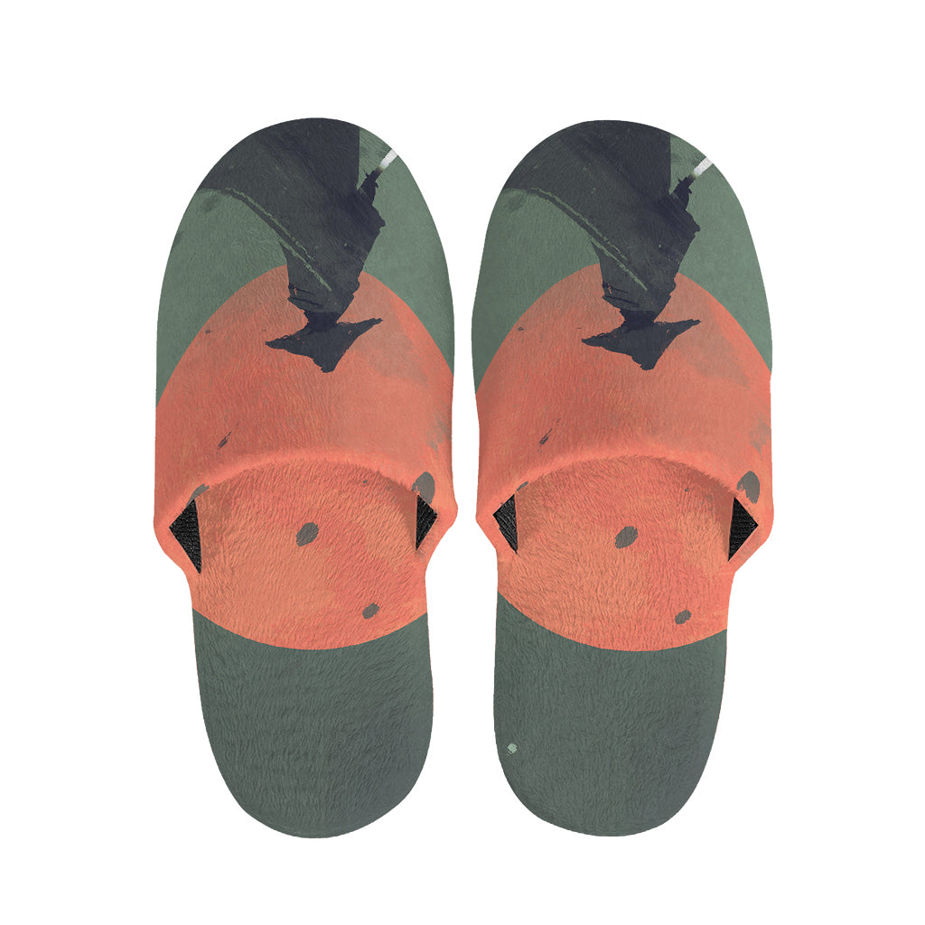 Red Moon Samurai Print Slippers