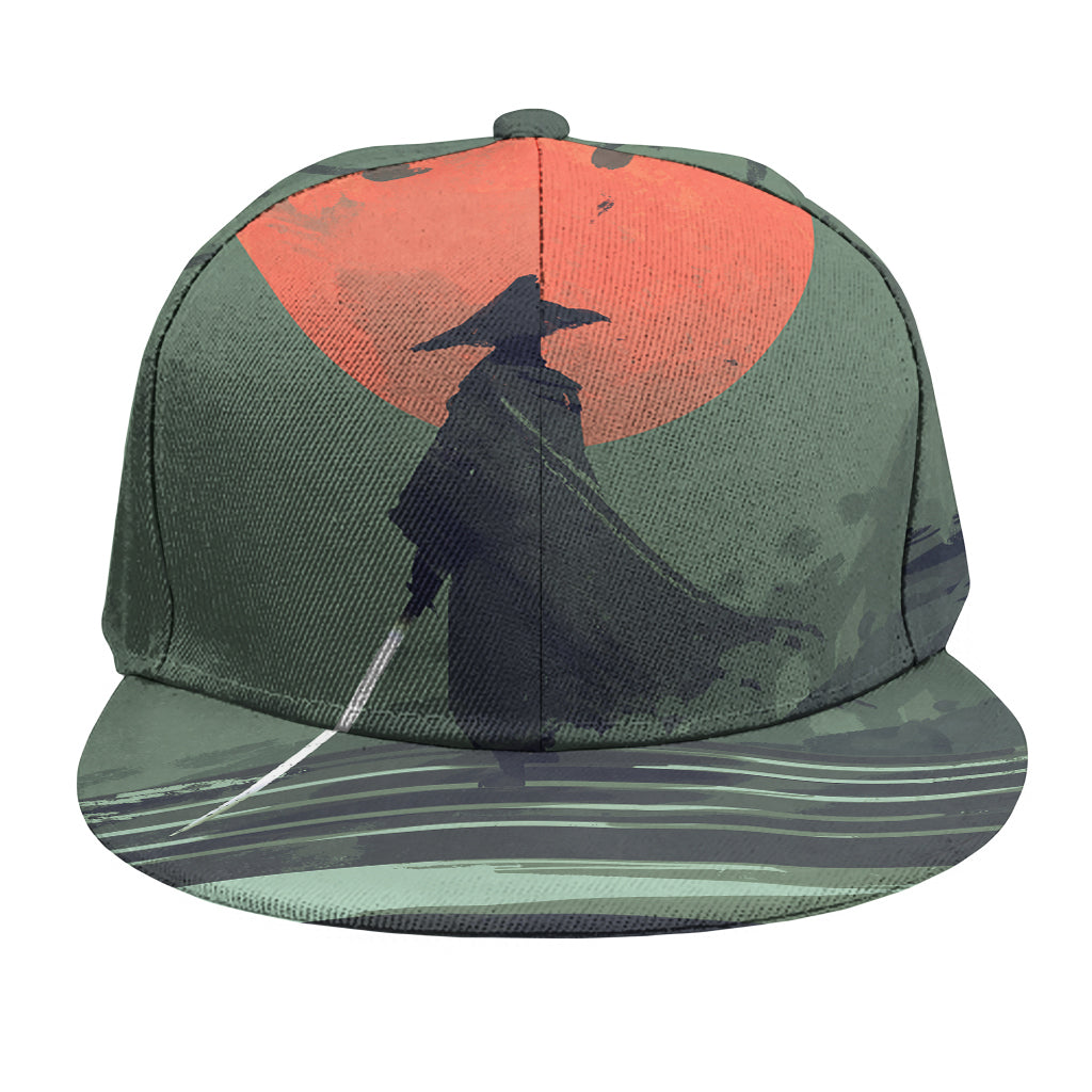 Red Moon Samurai Print Snapback Cap
