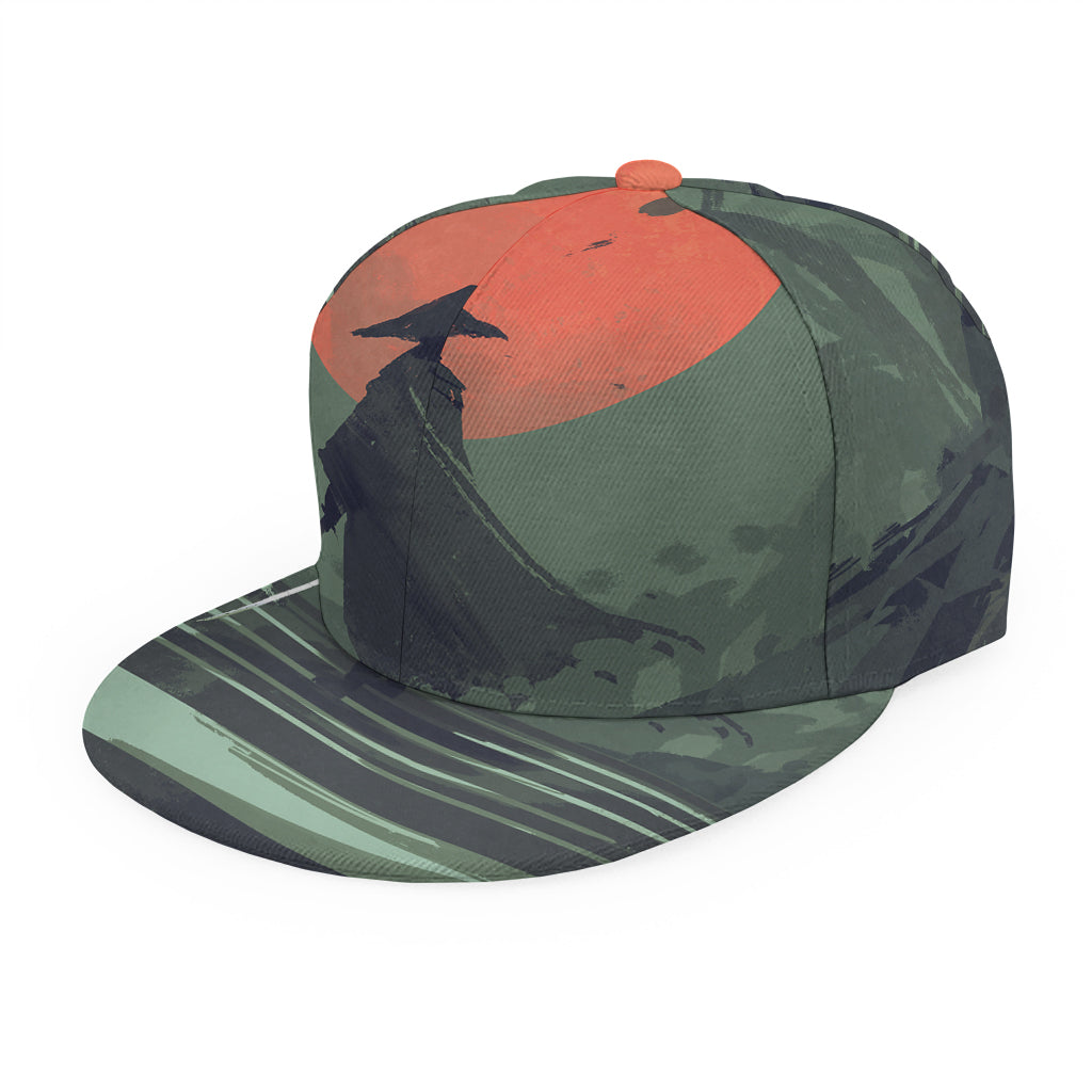 Red Moon Samurai Print Snapback Cap