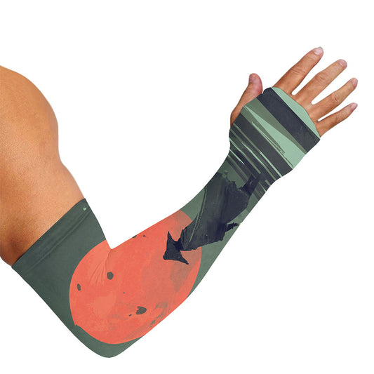 Red Moon Samurai Print Sun Protection Arm Sleeves