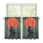 Red Moon Samurai Print Tier Curtains