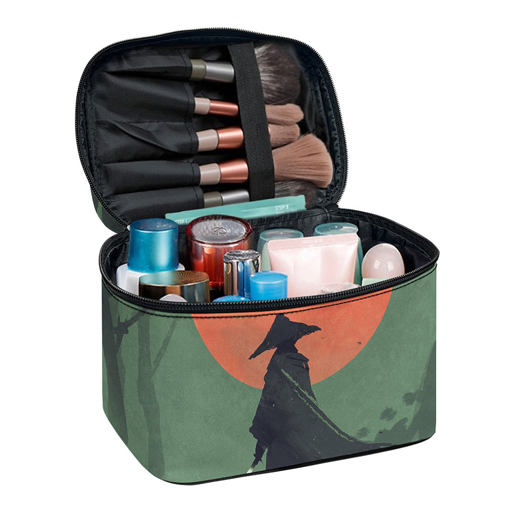 Red Moon Samurai Print Travel Makeup Bag
