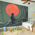 Red Moon Samurai Print Wall Sticker