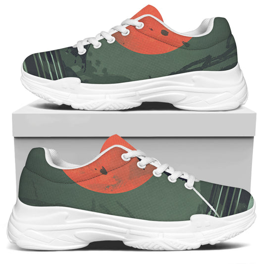 Red Moon Samurai Print White Chunky Shoes