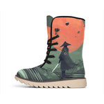 Red Moon Samurai Print Winter Boots