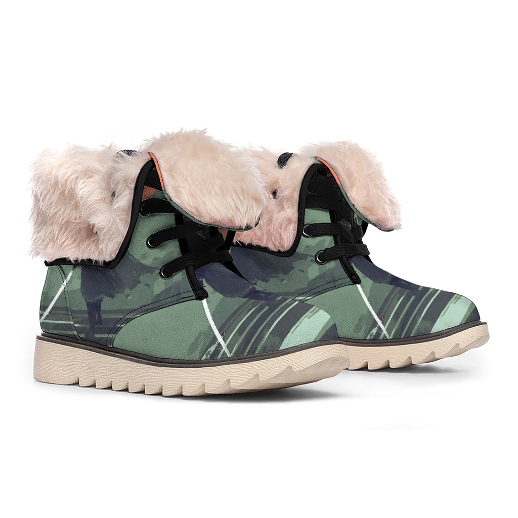 Red Moon Samurai Print Winter Boots